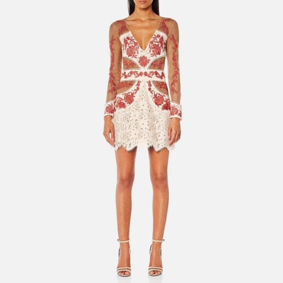 For Love and Lemons Matador tulle lace floral mini dress sexy cocktail event L - Picture 2 of 12